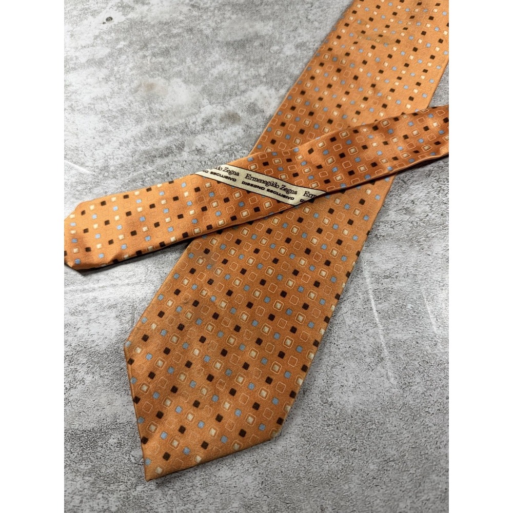 Ermenegildo Zegna Tie Mens One Size Orange 100% Silk Geometric Jacquard Italy